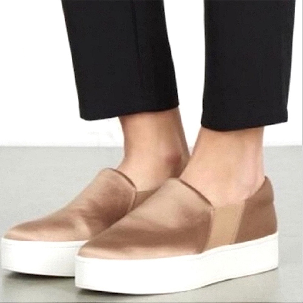 VINCE Warren Platform Sneakers Tan satin women’s size 8M preppy comfy
